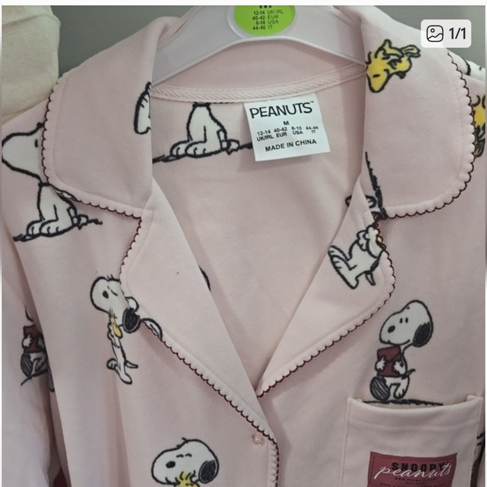 Peanuts Snoopy Printed Boyfriend Pajamas Soft set Velour, Pink, Primark - Picture 6 of 7
